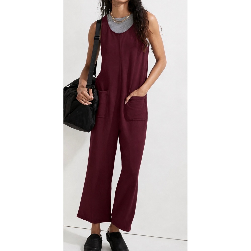 Madewell sz L Maroon Slouchy Wide Leg Jumpsuit Romper Comfy Streetwear Lounge
